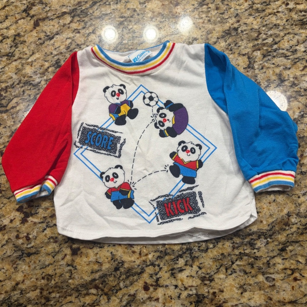 Vintage Carters Baby Panda Soccer Sweatshirt 12 Months Colorblock Made in USA